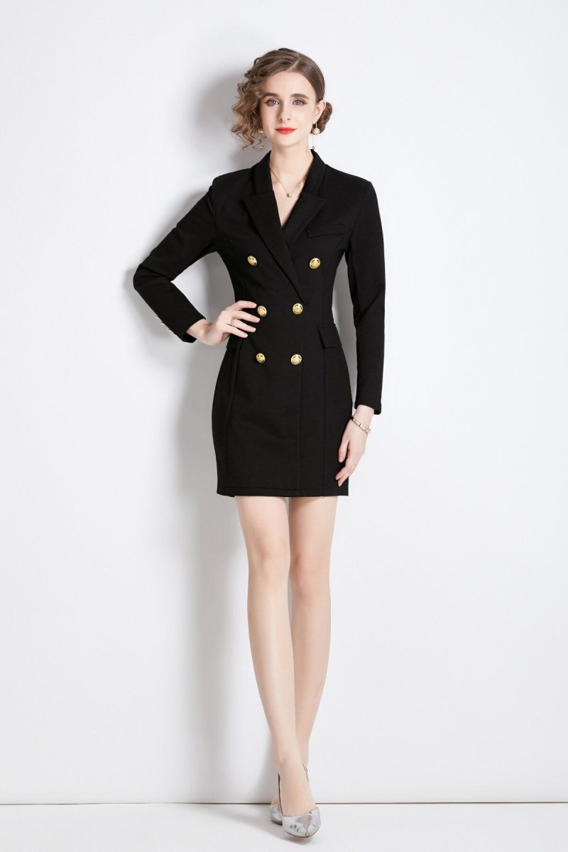 Gold Double Breasted Little Black Blazer Dress - 0cm