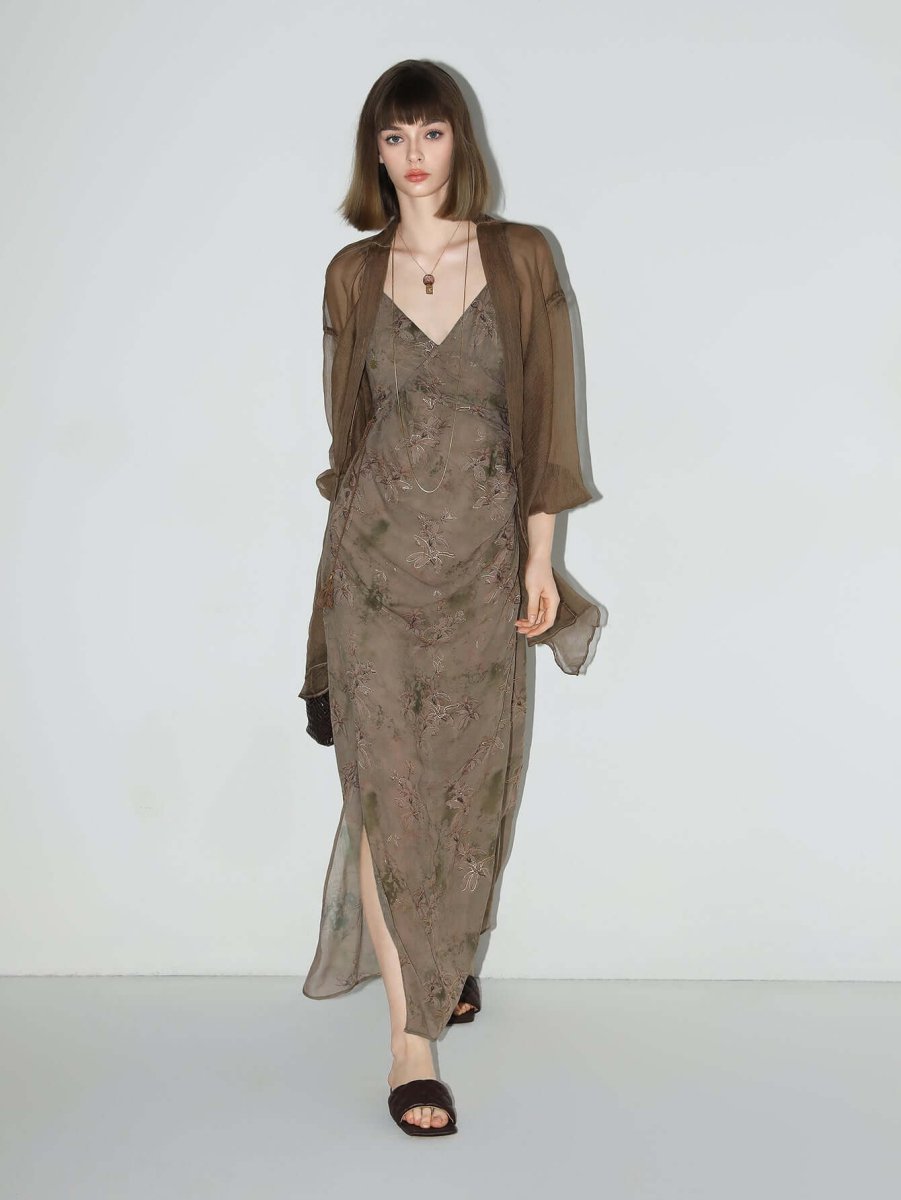 golden brown tea steep floral chiffon cami dress all brown 3