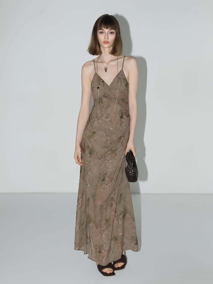 golden brown tea steep floral chiffon cami dress all brown 1