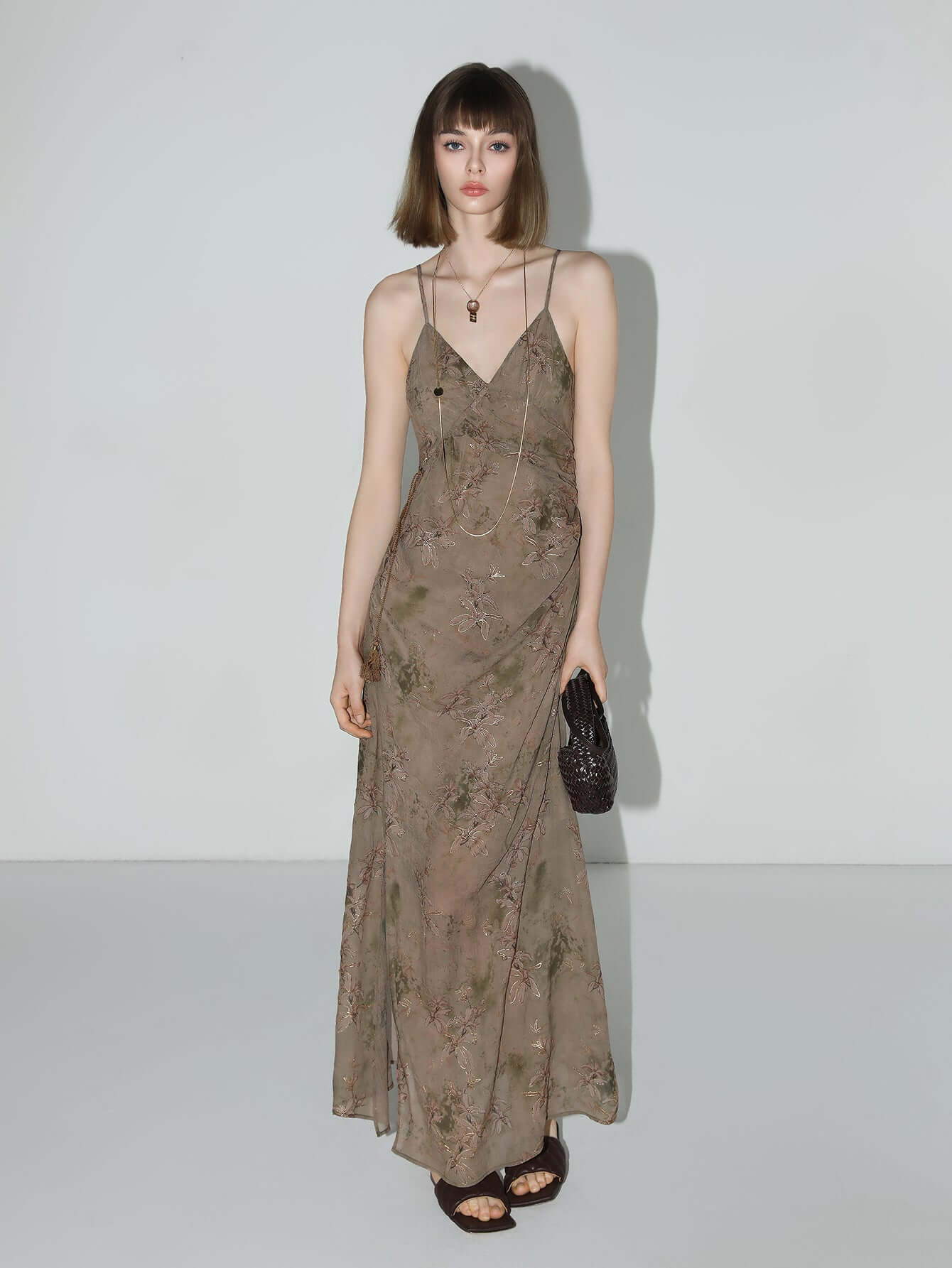 golden brown tea steep floral chiffon cami dress all brown 1