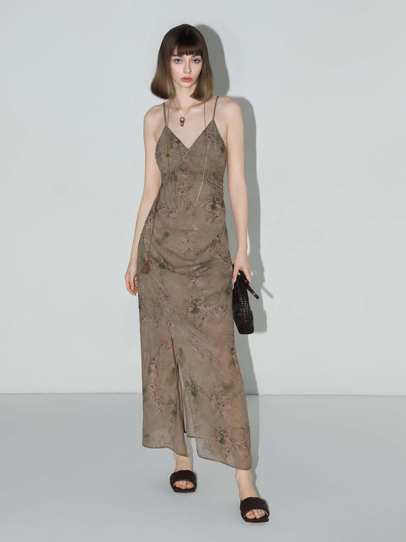 golden brown tea steep floral chiffon cami dress all brown 2