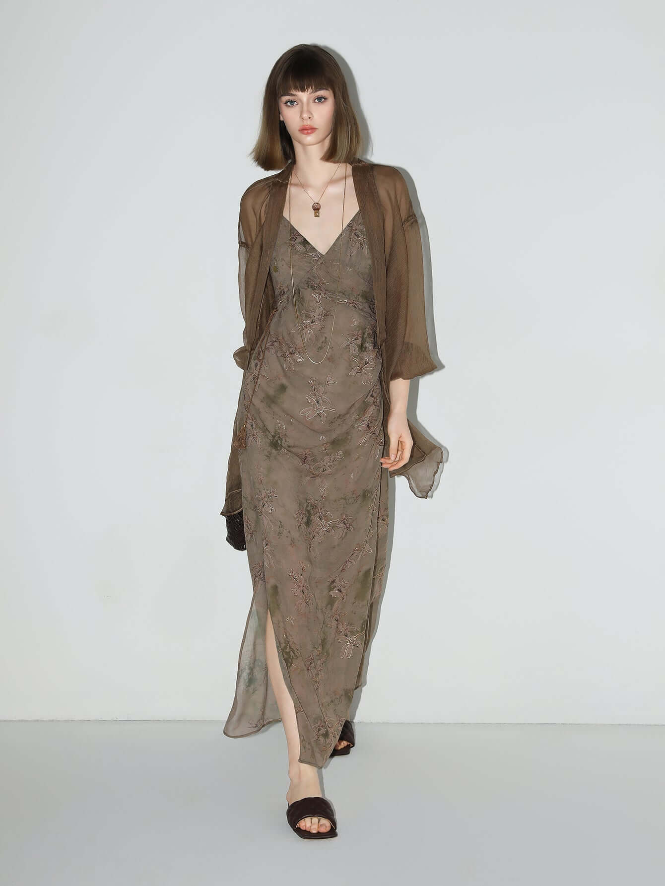 golden brown tea steep floral chiffon cami dress all brown 3