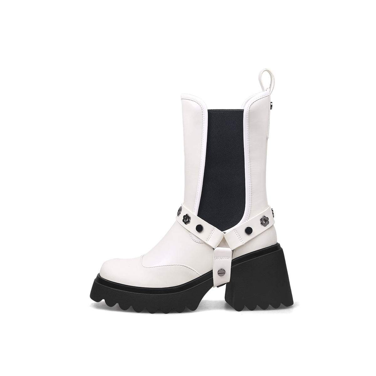 gothic punk mid calf boots all white 1