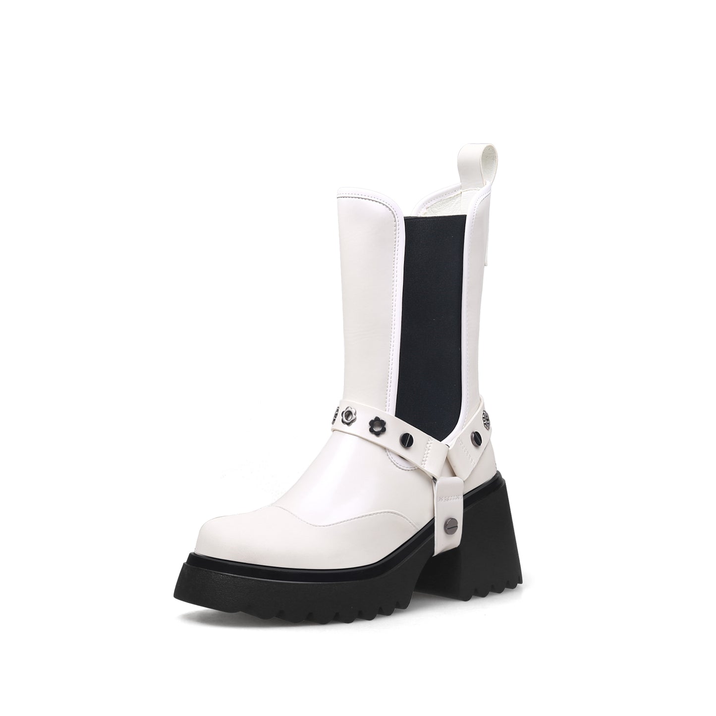 gothic punk mid calf boots all white 2