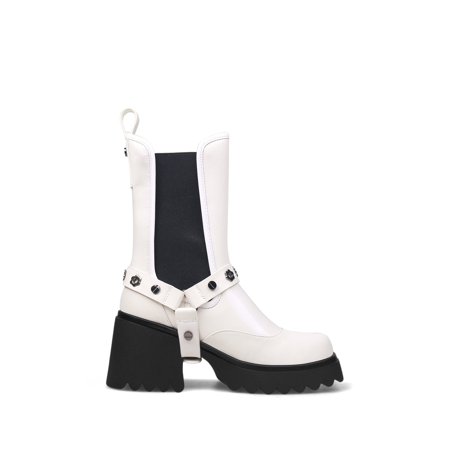 gothic punk mid calf boots all white 3