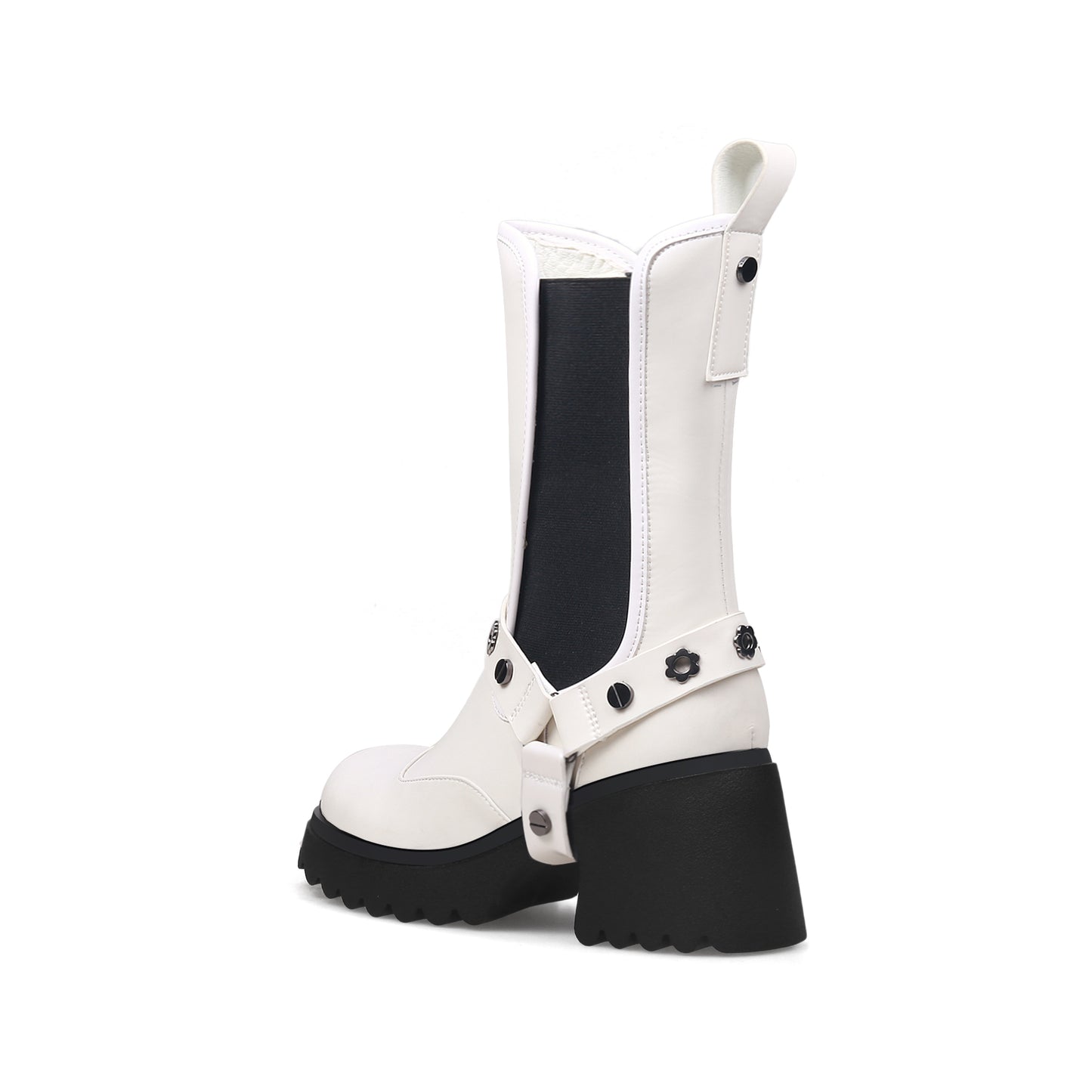 gothic punk mid calf boots all white 4