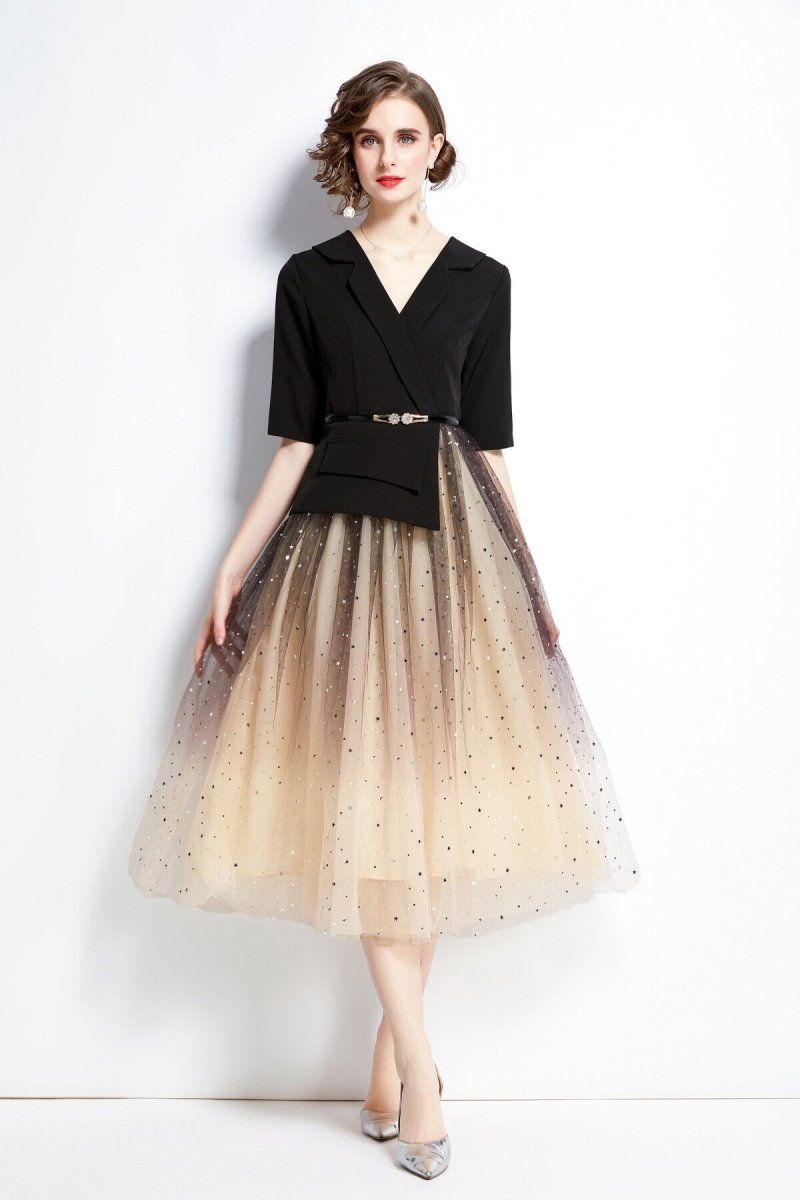gradient champagne formal evening dress all black 1