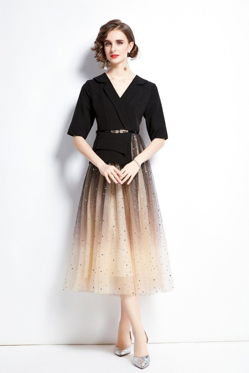 gradient champagne formal evening dress all black 3