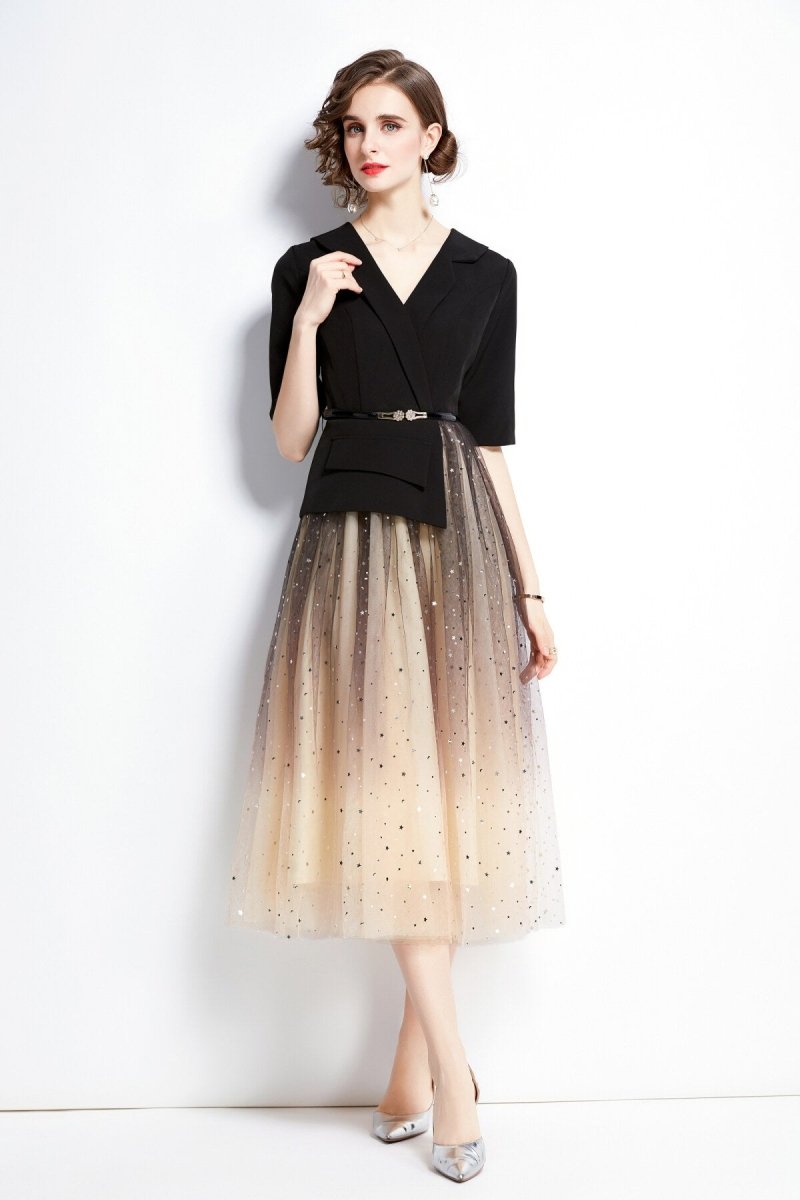 gradient champagne formal evening dress all black 2
