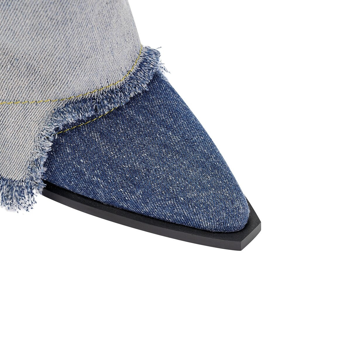 Gradient Wash Frayed Split Shaft Denim Knee High Boots