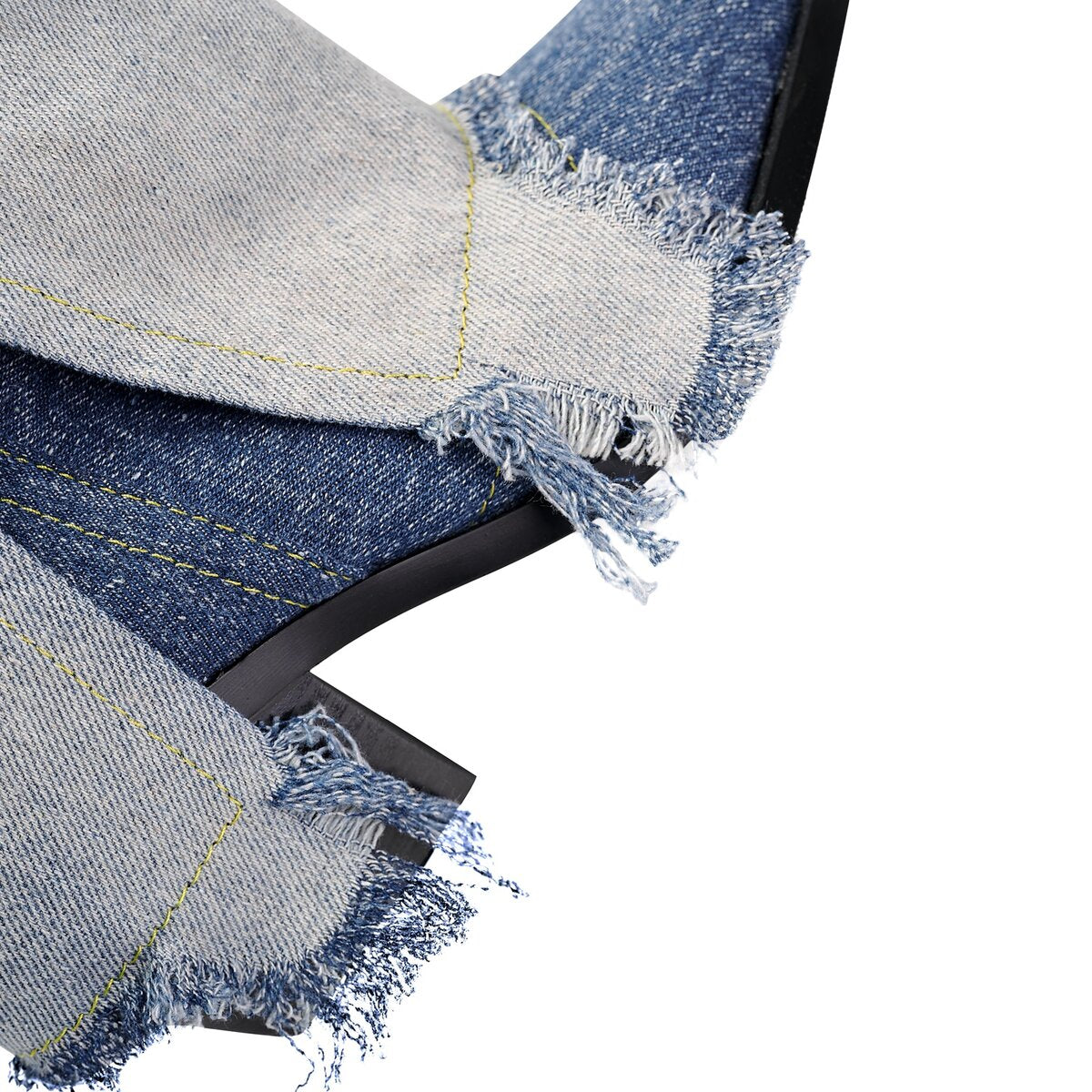 Gradient Wash Frayed Split Shaft Denim Knee High Boots