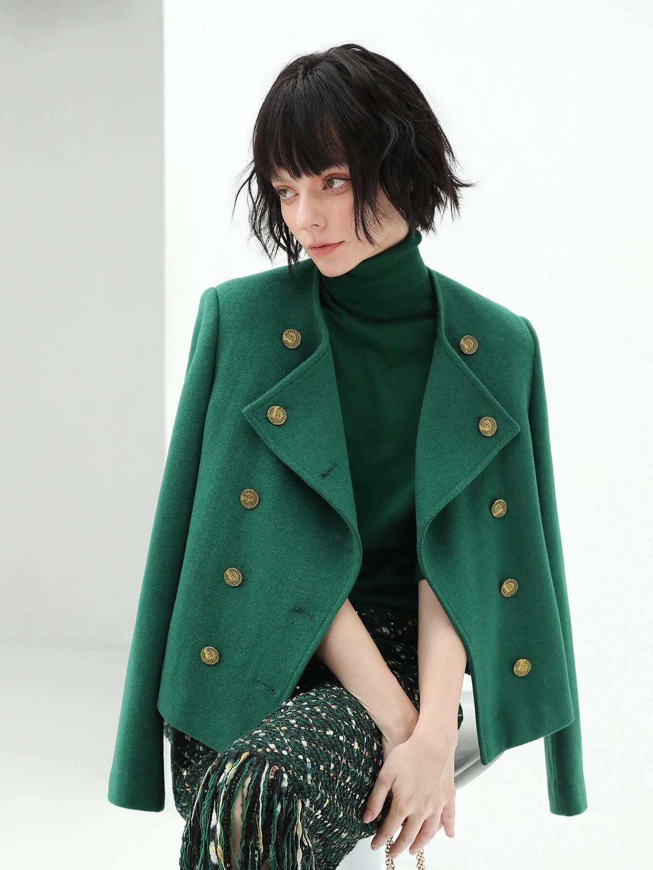 green double breasted wool blend jacket all green 2