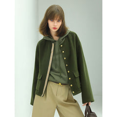 Green Letterman Jacket with Gold Snap Buttons