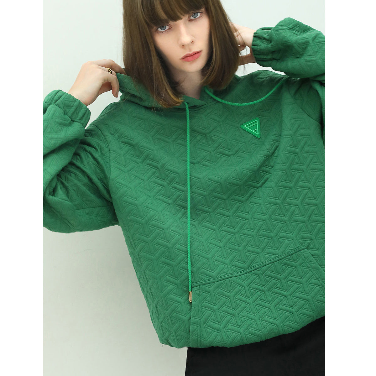 green quilted hoodie all green 3