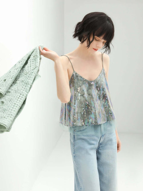Green Tie dye Sequined Top