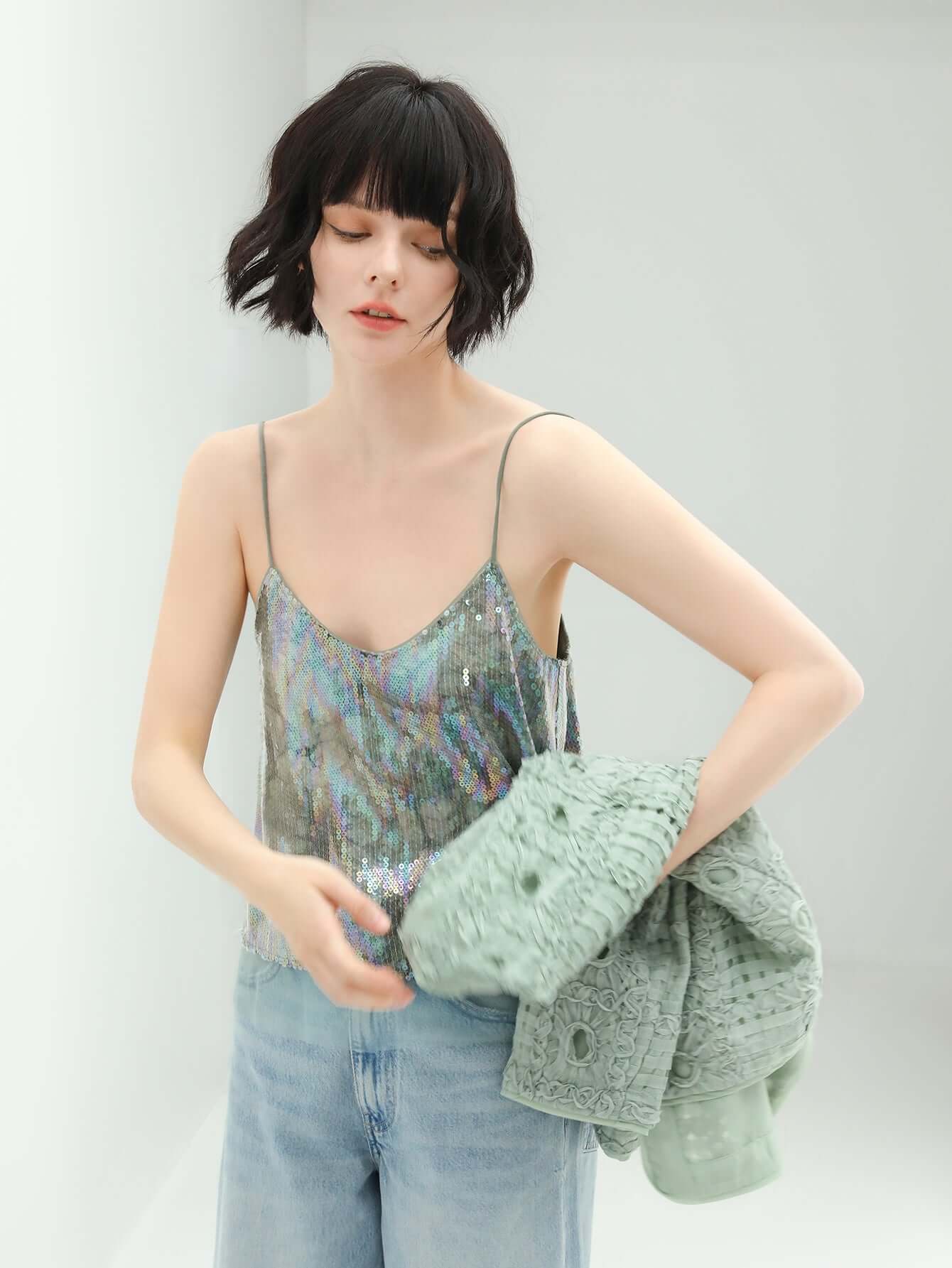 green tie dye sequined top all green 2