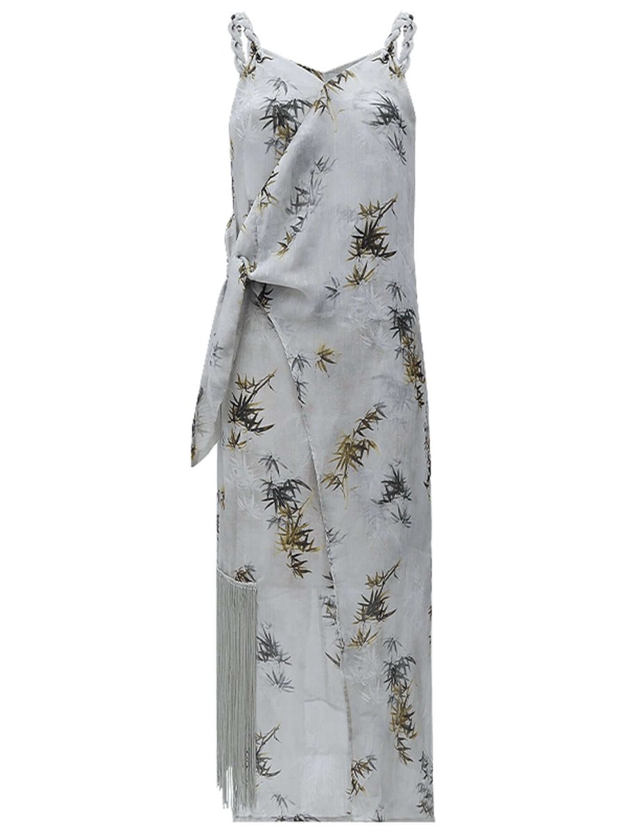 grey bamboo foliage asymmetrical wrap dress all grey 4