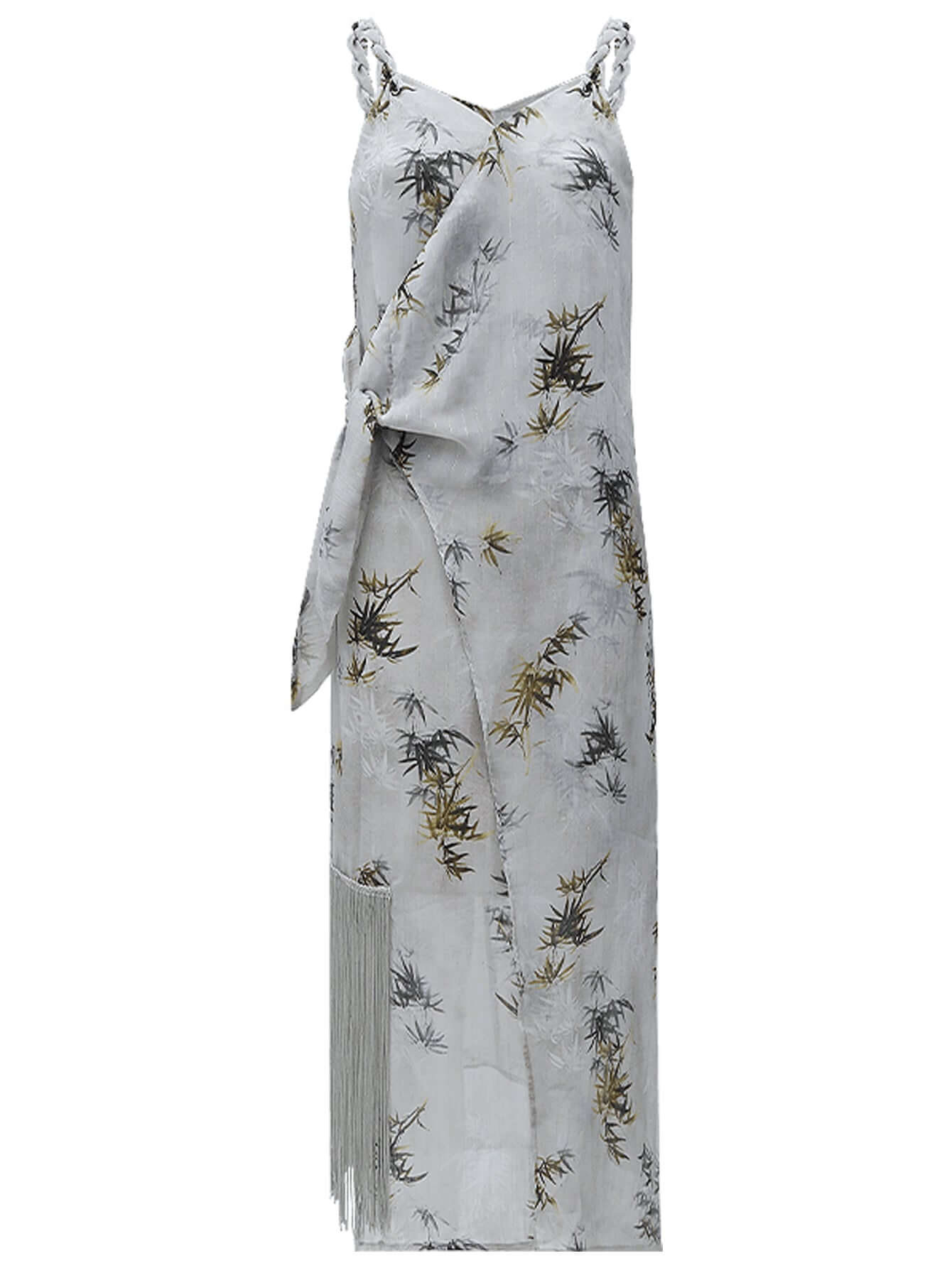 grey bamboo foliage asymmetrical wrap dress all grey 4