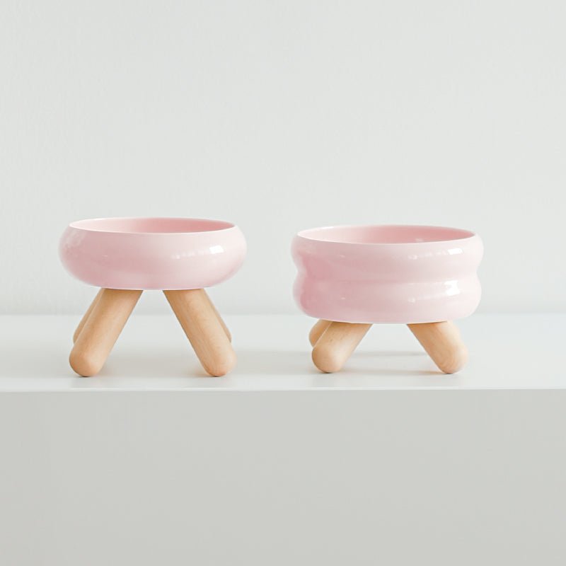 Gulu Elevated Ceramic Pet Food Bowl with Wooden Stand