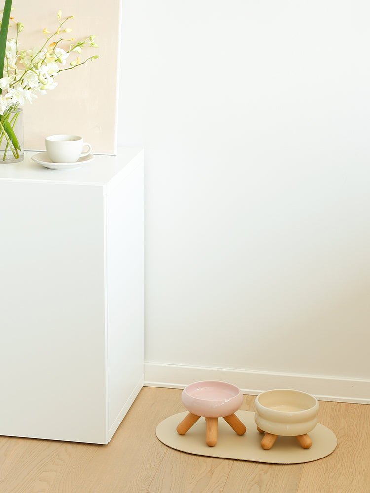 Gulu Elevated Ceramic Pet Food Bowl with Wooden Stand