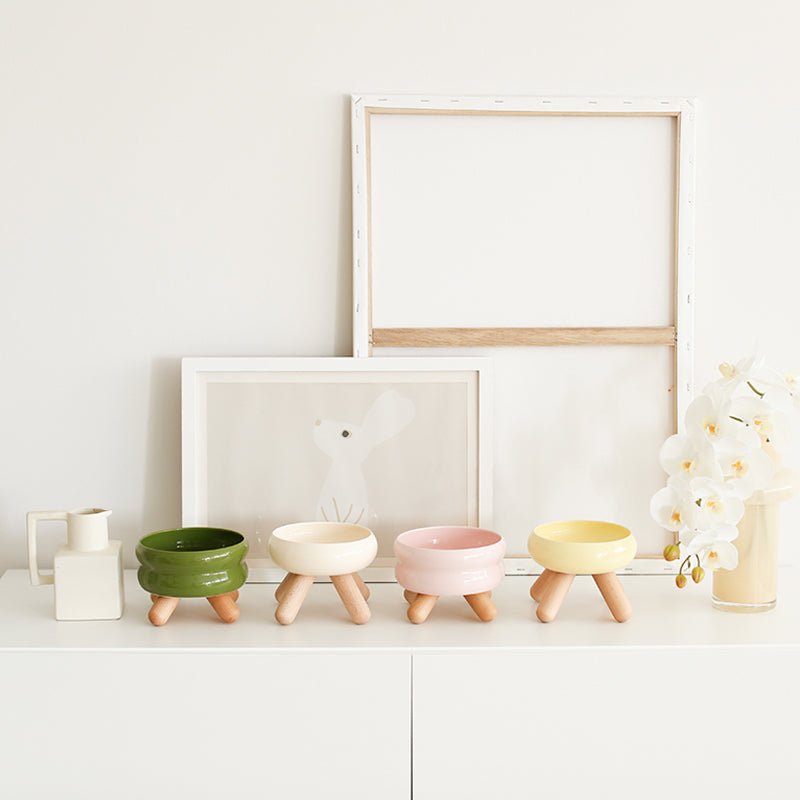 Gulu Elevated Ceramic Pet Food Bowl with Wooden Stand