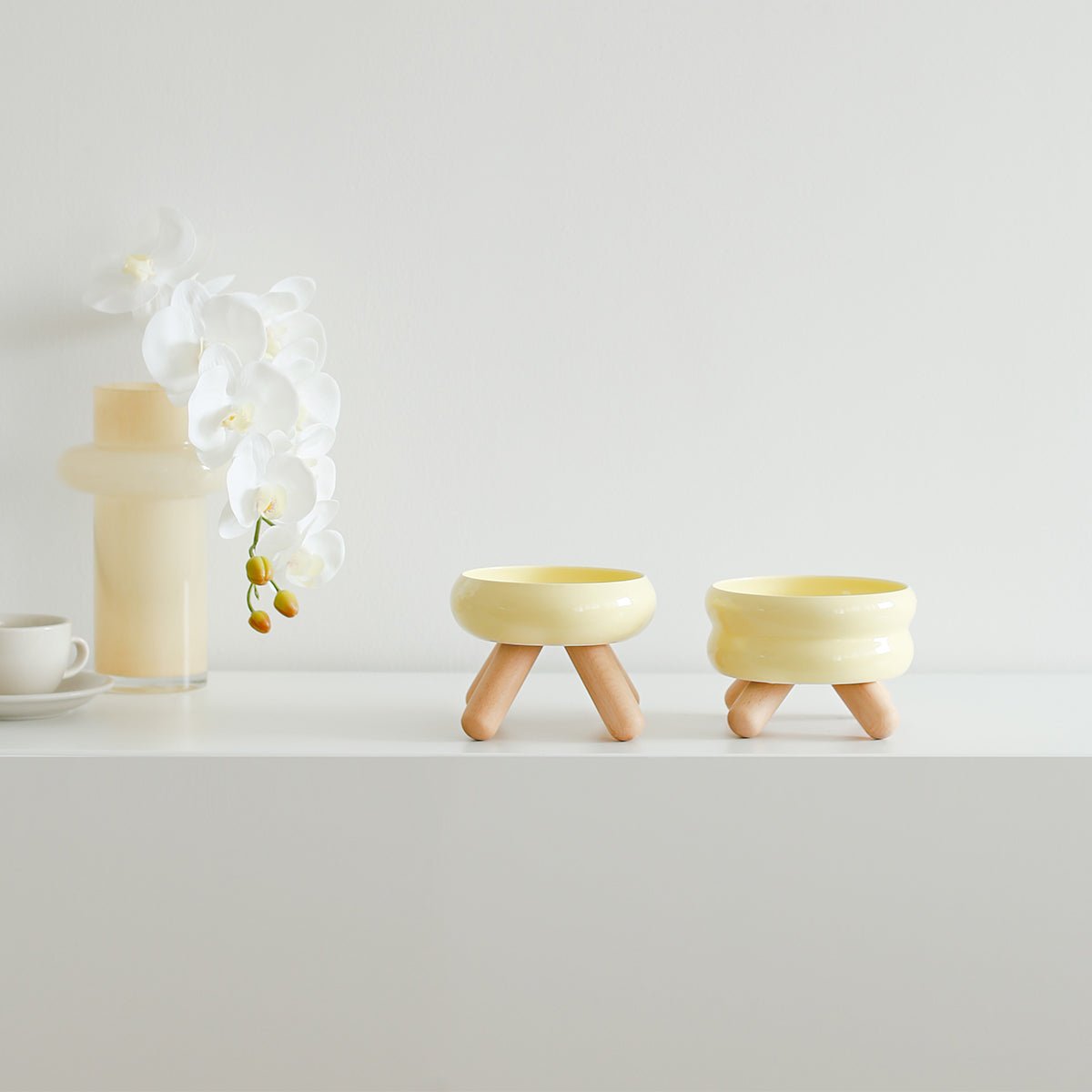 Gulu Elevated Ceramic Pet Food Bowl with Wooden Stand