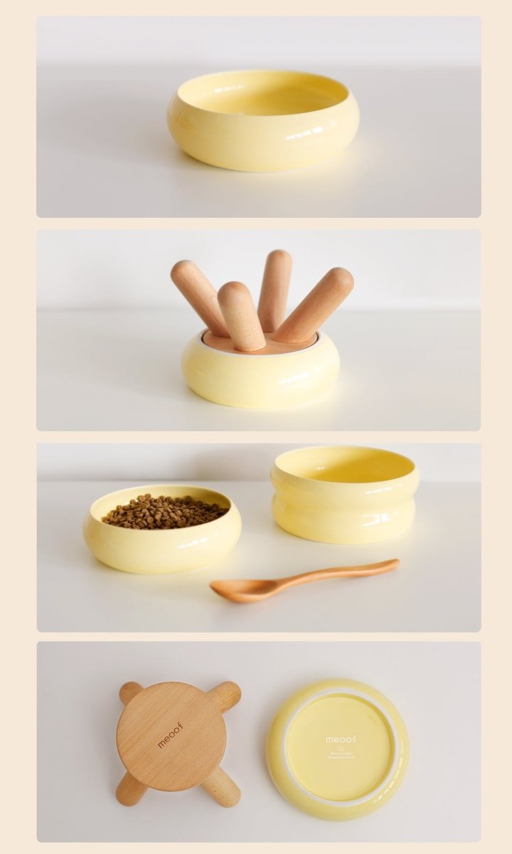 Gulu Elevated Ceramic Pet Food Bowl with Wooden Stand