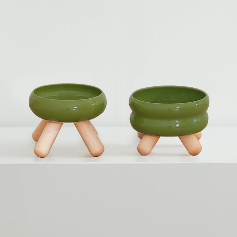 Gulu Elevated Ceramic Pet Water Bowl with Wooden Stand