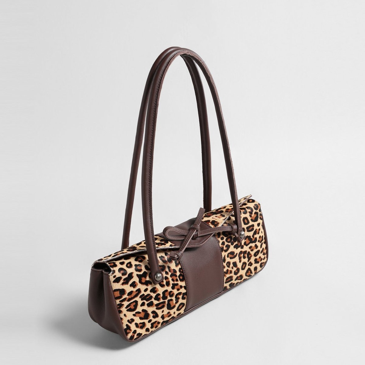 Hair-On Leather East-West Shoulder Bag – Bow Detail Long Handle Bag with Charm
