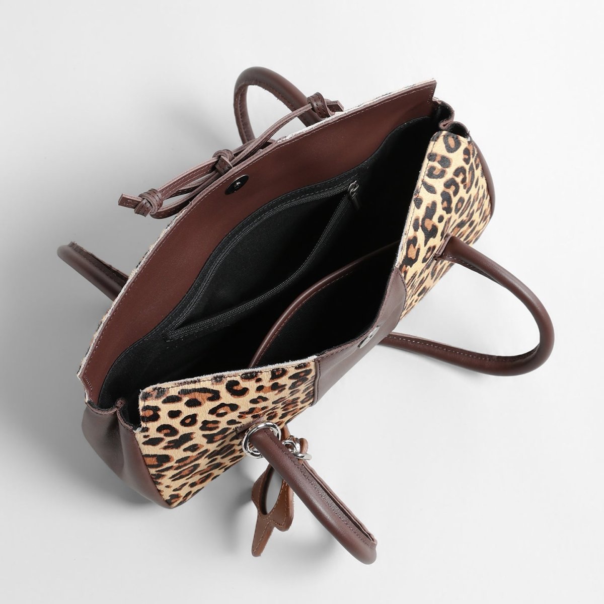 Hair-On Leather East-West Shoulder Bag – Bow Detail Long Handle Bag with Charm
