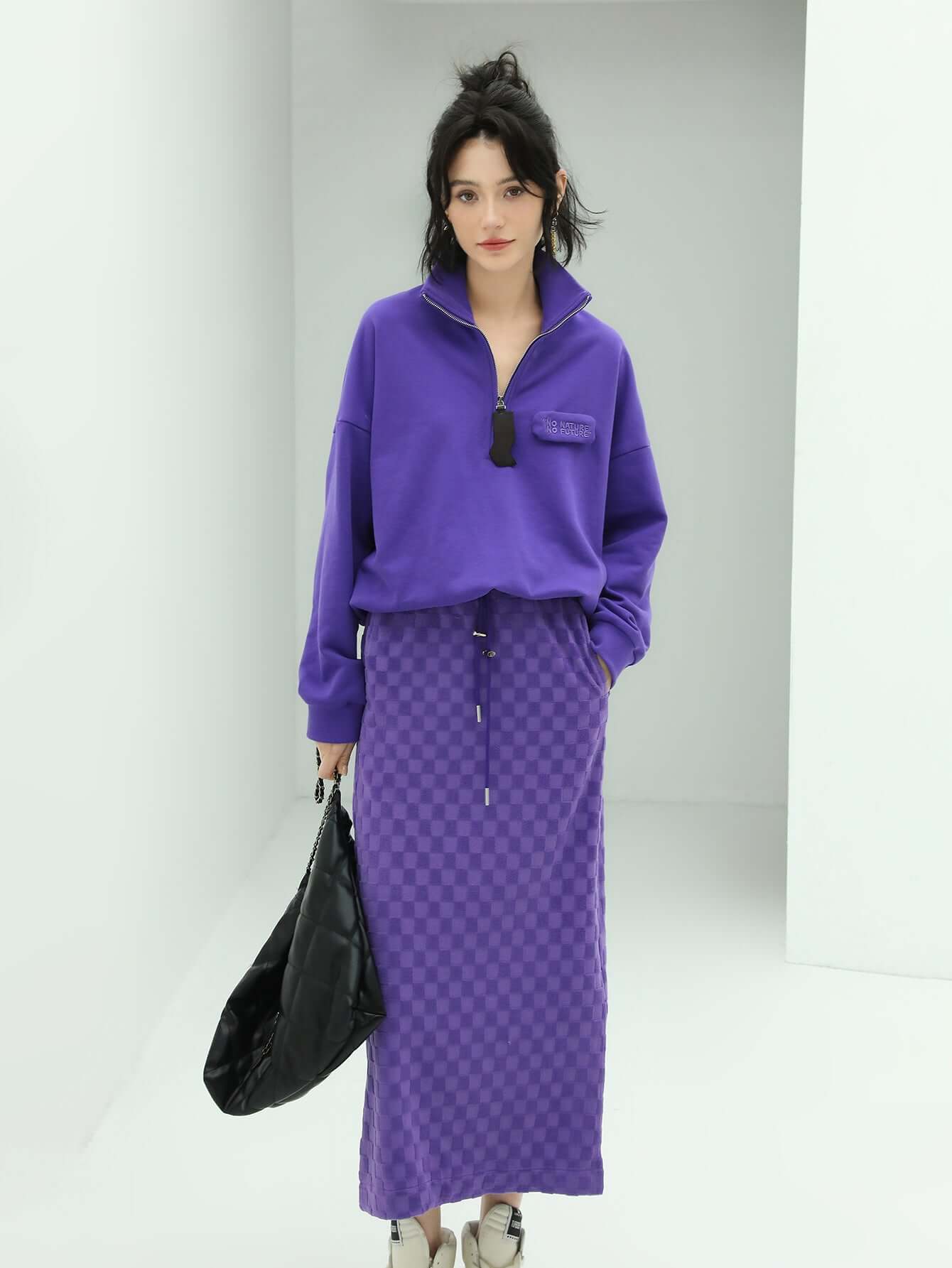 Half Zip Drop Shoulder Purple Sweater
