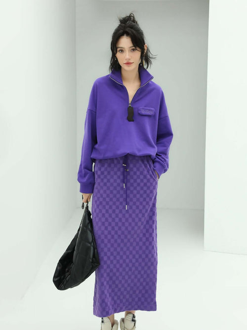 Half Zip Drop Shoulder Purple Sweater