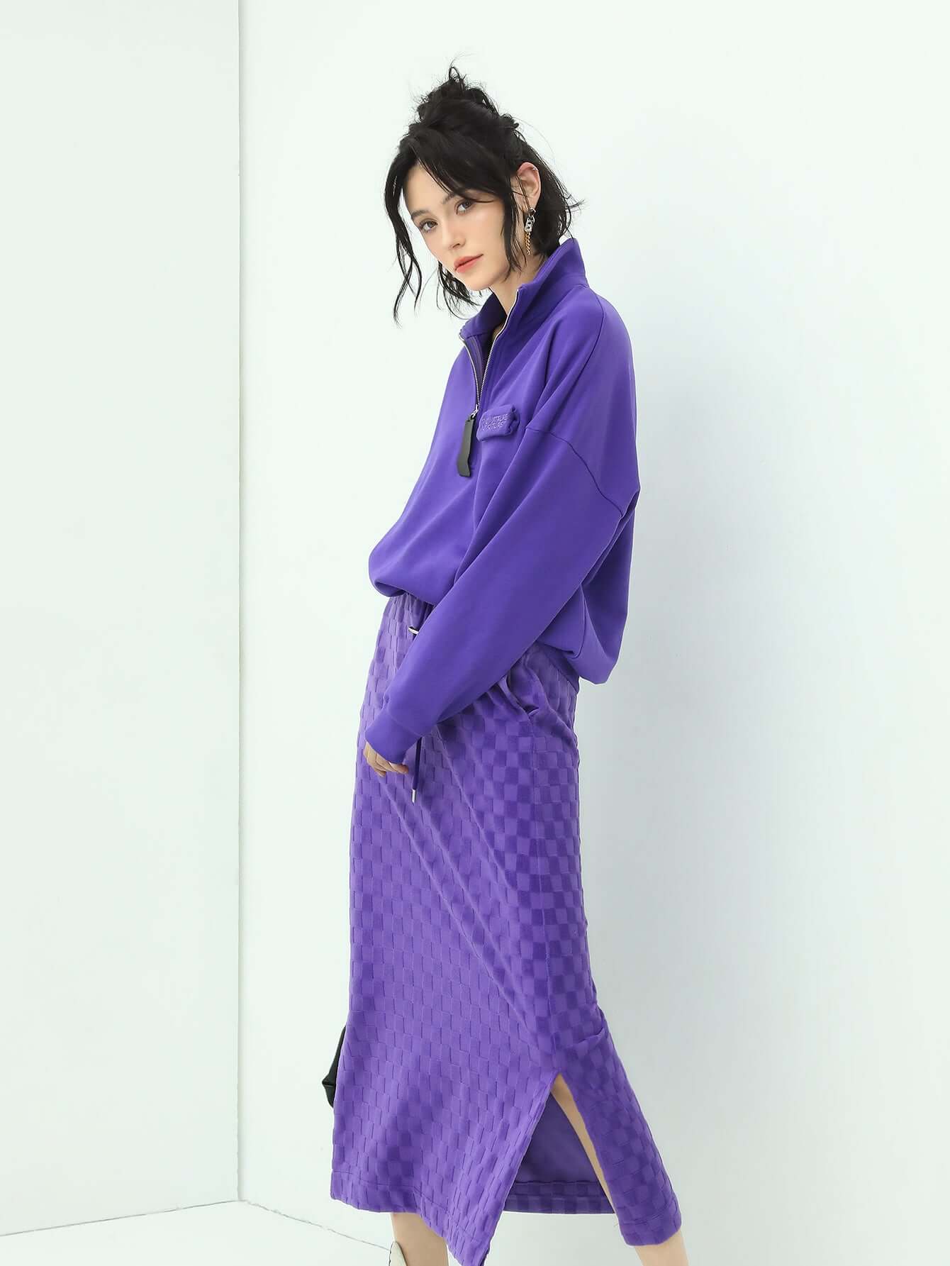 half zip drop shoulder purple sweater all purple 2