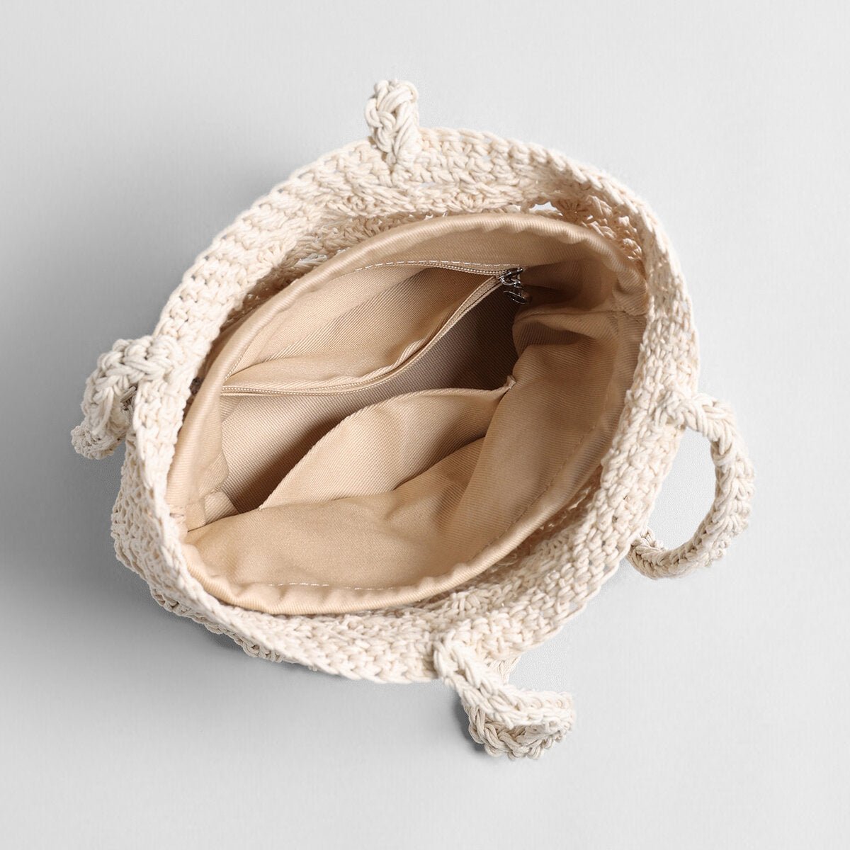 Hand-Crocheted Cotton Shell-Stitch Bucket Tote – Open-Weave Summer Shoulder Bag
