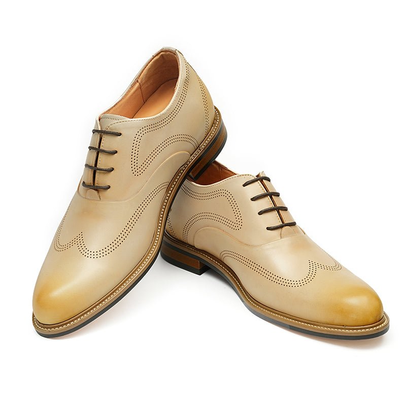 Hand - Finished Beige Calfskin Wingtip Oxford Shoes for Men - 0cm
