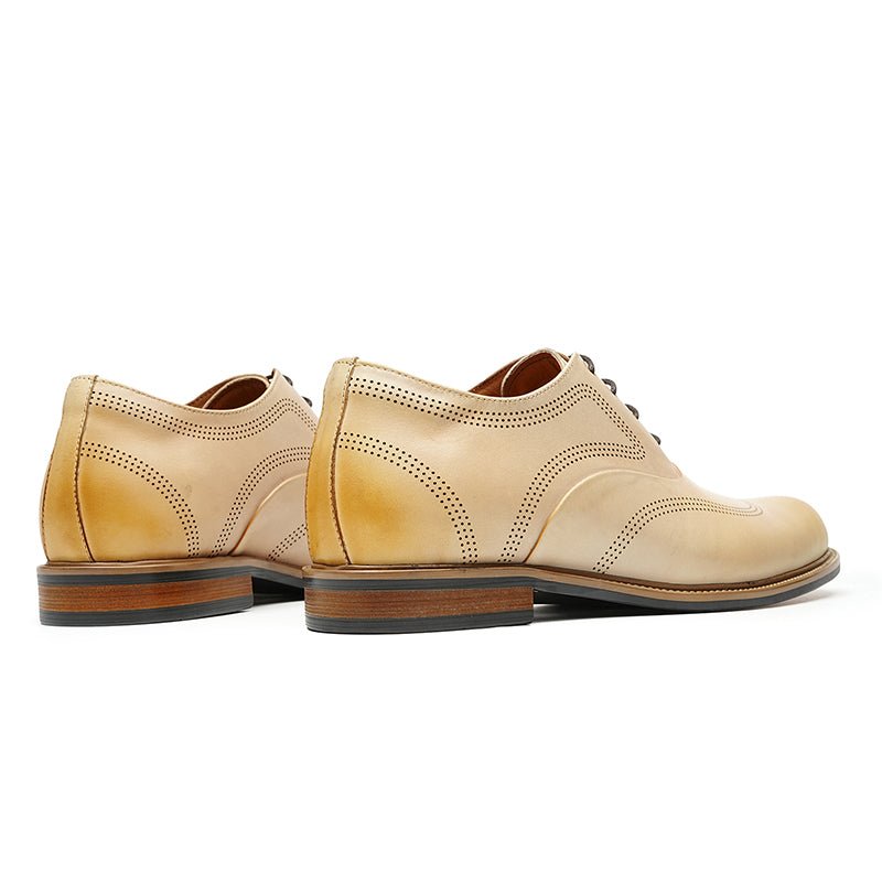 Hand - Finished Beige Calfskin Wingtip Oxford Shoes for Men - 0cm