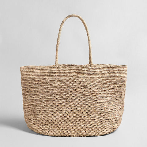 Hand-Woven Natural Straw Beach Tote – Artisanal Market Basket Shoulder Bag