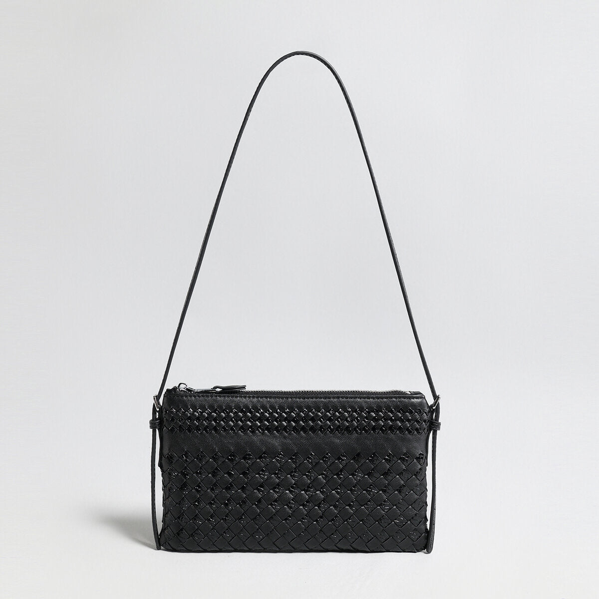 Hand-Woven Sheepskin Leather Shoulder Bag – Two-Tone Intrecciato Weave