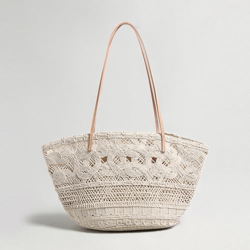 Handcrafted Multi-Pattern Macramé Tote – Large Capacity Vacation Shoulder Bag