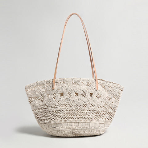 Handcrafted Multi-Pattern Macramé Tote – Large Capacity Vacation Shoulder Bag