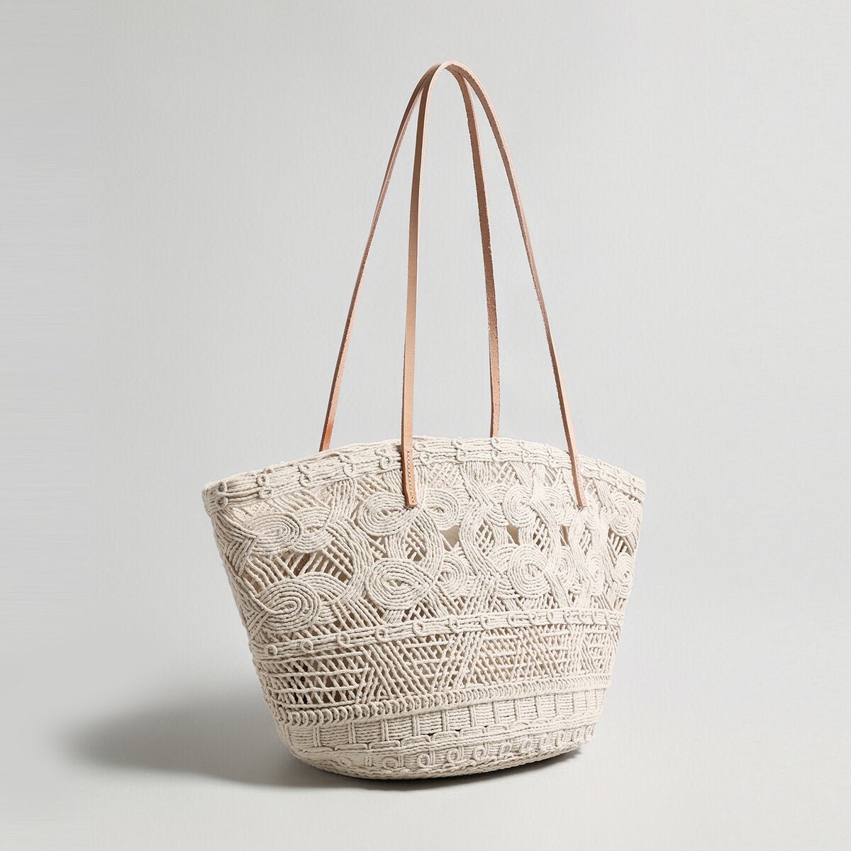 Handcrafted Multi-Pattern Macramé Tote – Large Capacity Vacation Shoulder Bag