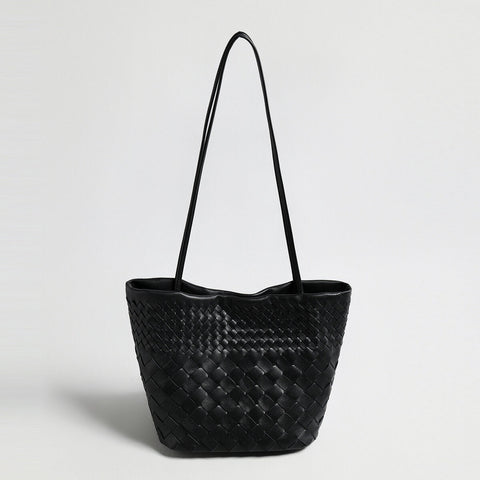 Handwoven Artisanal Leather Tote – Large Capacity Soft Structured Shoulder Bag