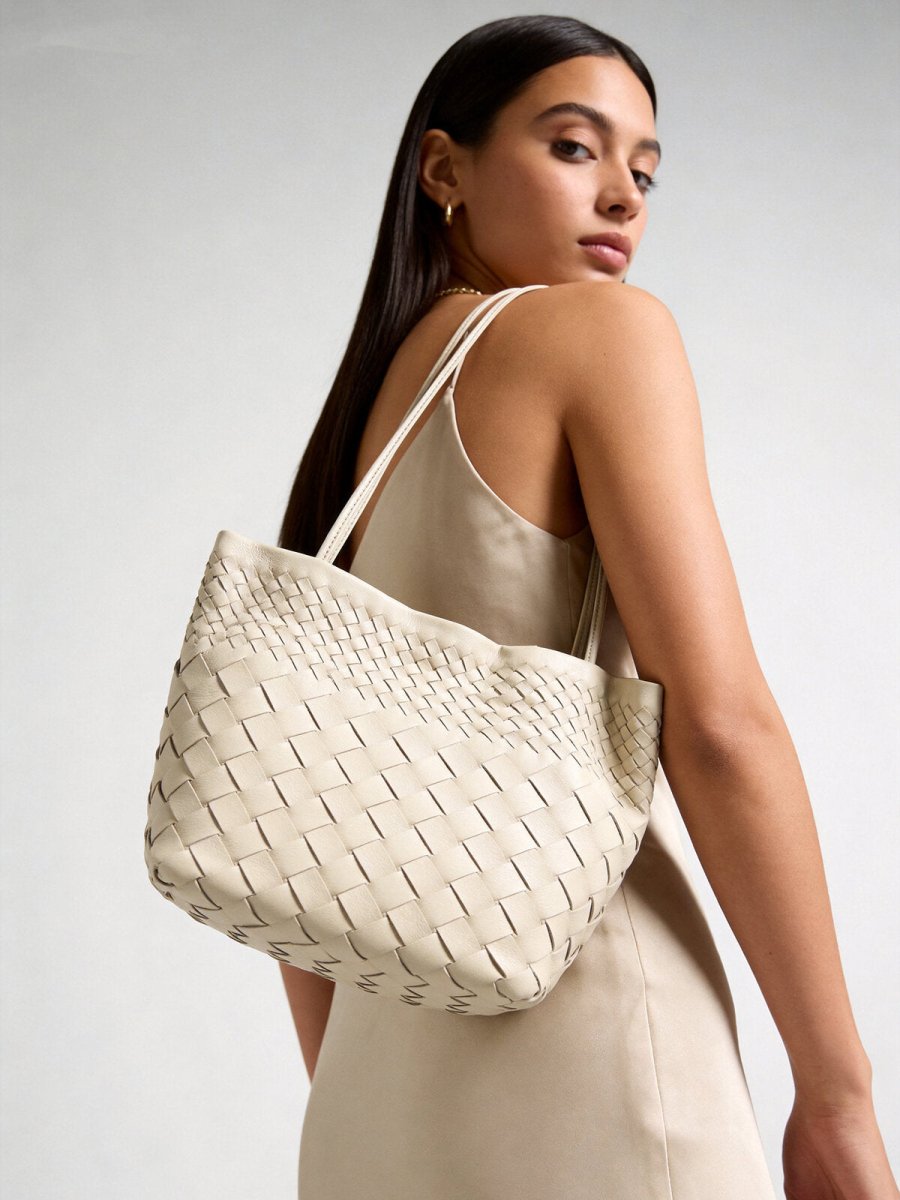 Handwoven Artisanal Leather Tote – Large Capacity Soft Structured Shoulder Bag