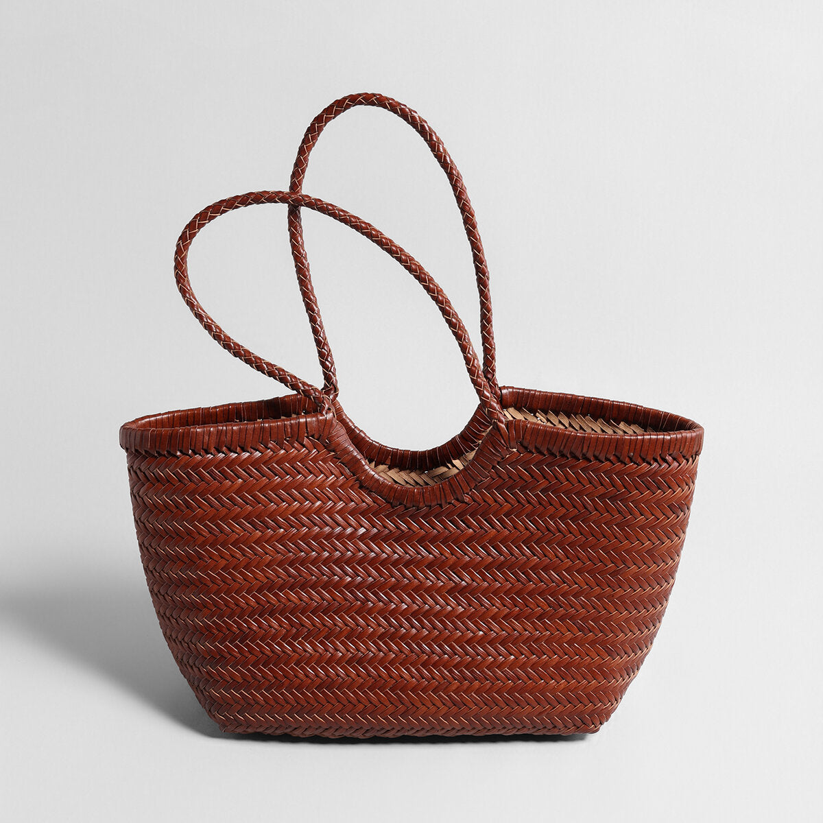 Handwoven Leather Herringbone Basket Tote Bag – Artisan Crafted