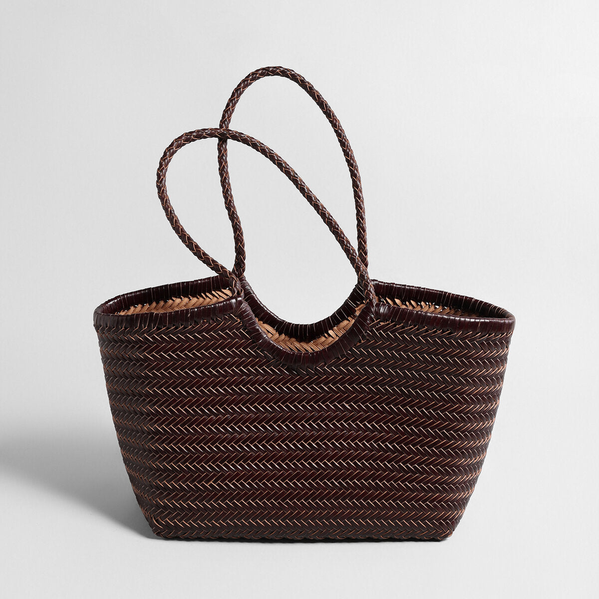Handwoven Leather Herringbone Basket Tote Bag – Artisan Crafted