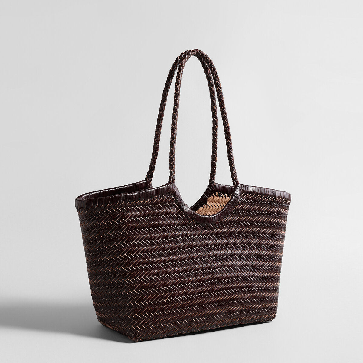 Handwoven Leather Herringbone Basket Tote Bag – Artisan Crafted