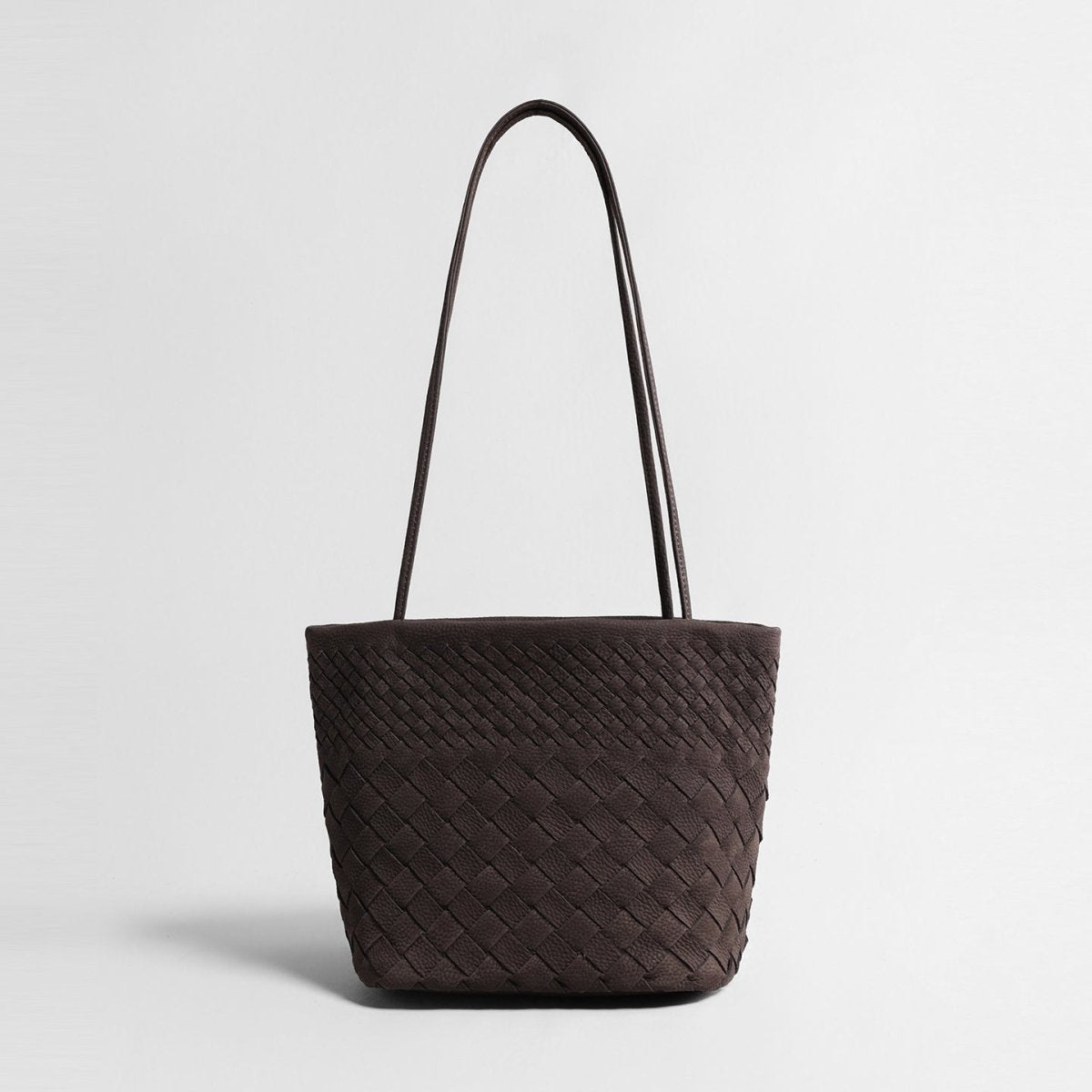 Handwoven Leather Tote Bag – Diamond Woven Bucket Shoulder Bag