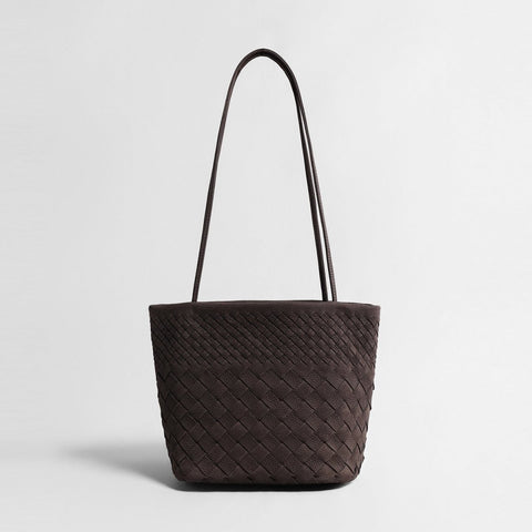 Handwoven Leather Tote Bag – Diamond Woven Bucket Shoulder Bag