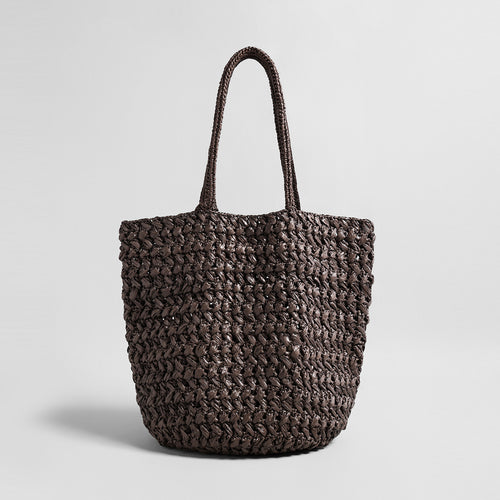 Handwoven Raffia Basket Tote – Open Weave Summer Shoulder Bag with Drawstring Pouch