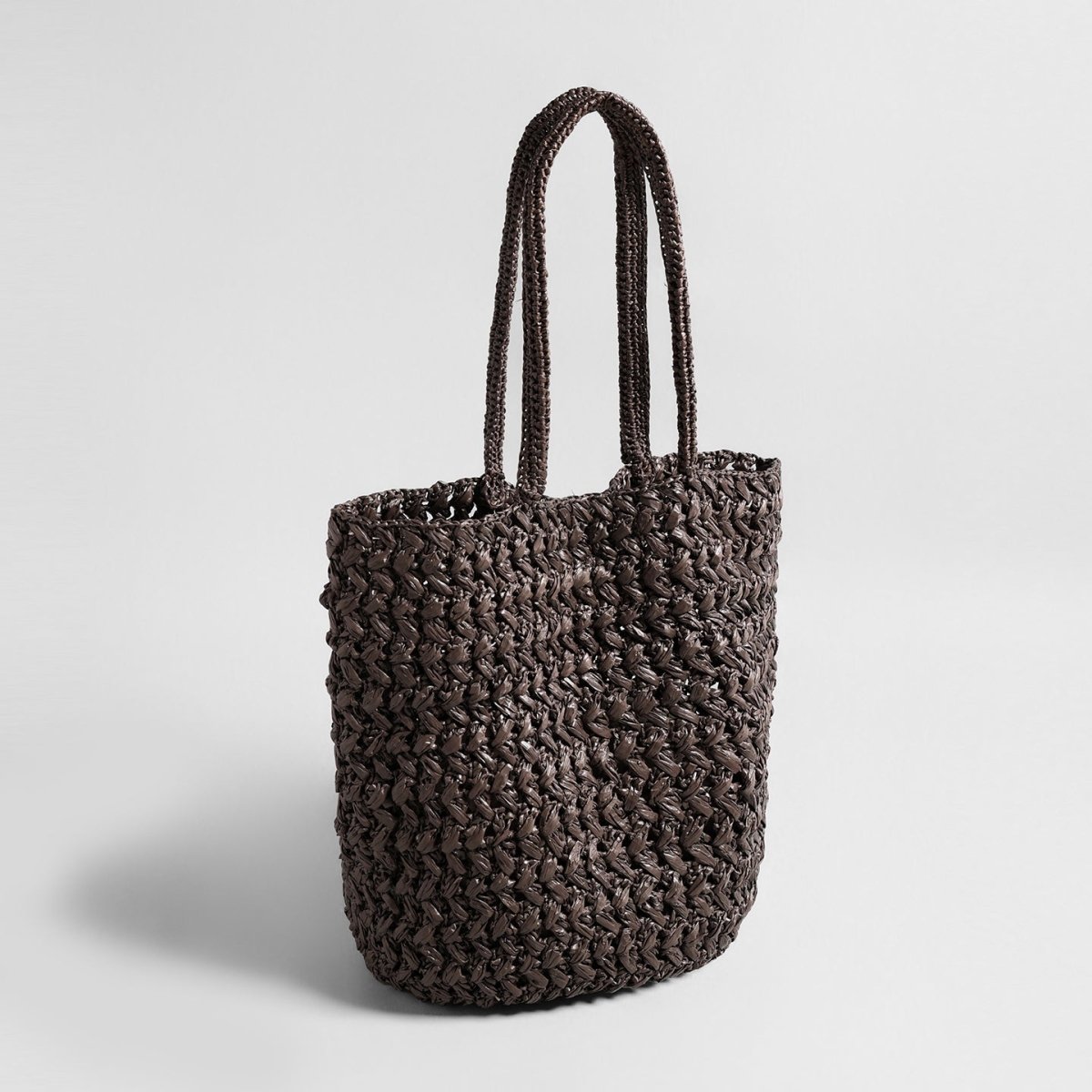 Handwoven Raffia Basket Tote – Open Weave Summer Shoulder Bag with Drawstring Pouch